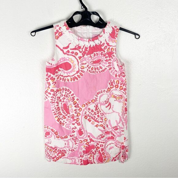 LILLY PULITZER Girls Trunk In Love Elephant Print Classic Shift Dress, Size 8